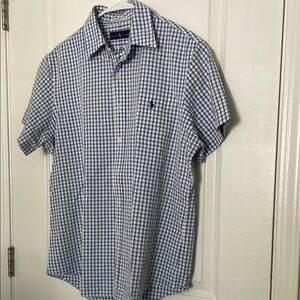 Polo by Ralph Lauren Blue and White Short Sleeve Casual Button Down Shirt